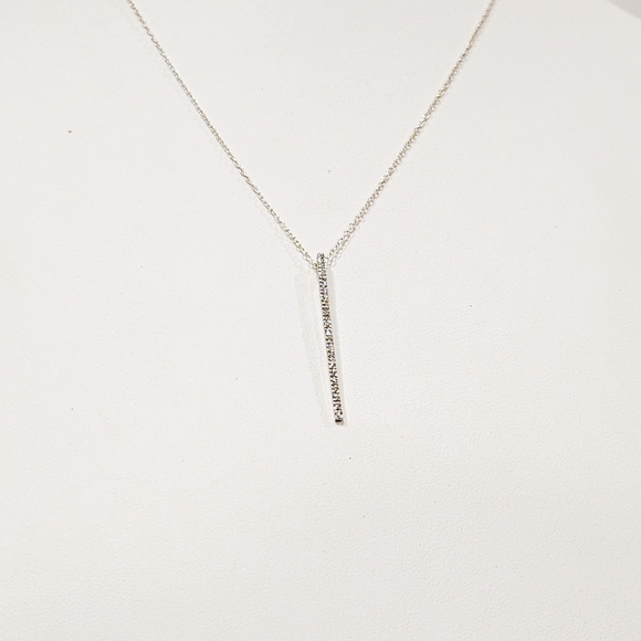 White Diamond Paved Vertical Bar Pendant Sterling Silver 925 Sparkly Pendant - Picture 3 of 11